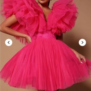 Hot Pink Ruffled Tulle Party Dress